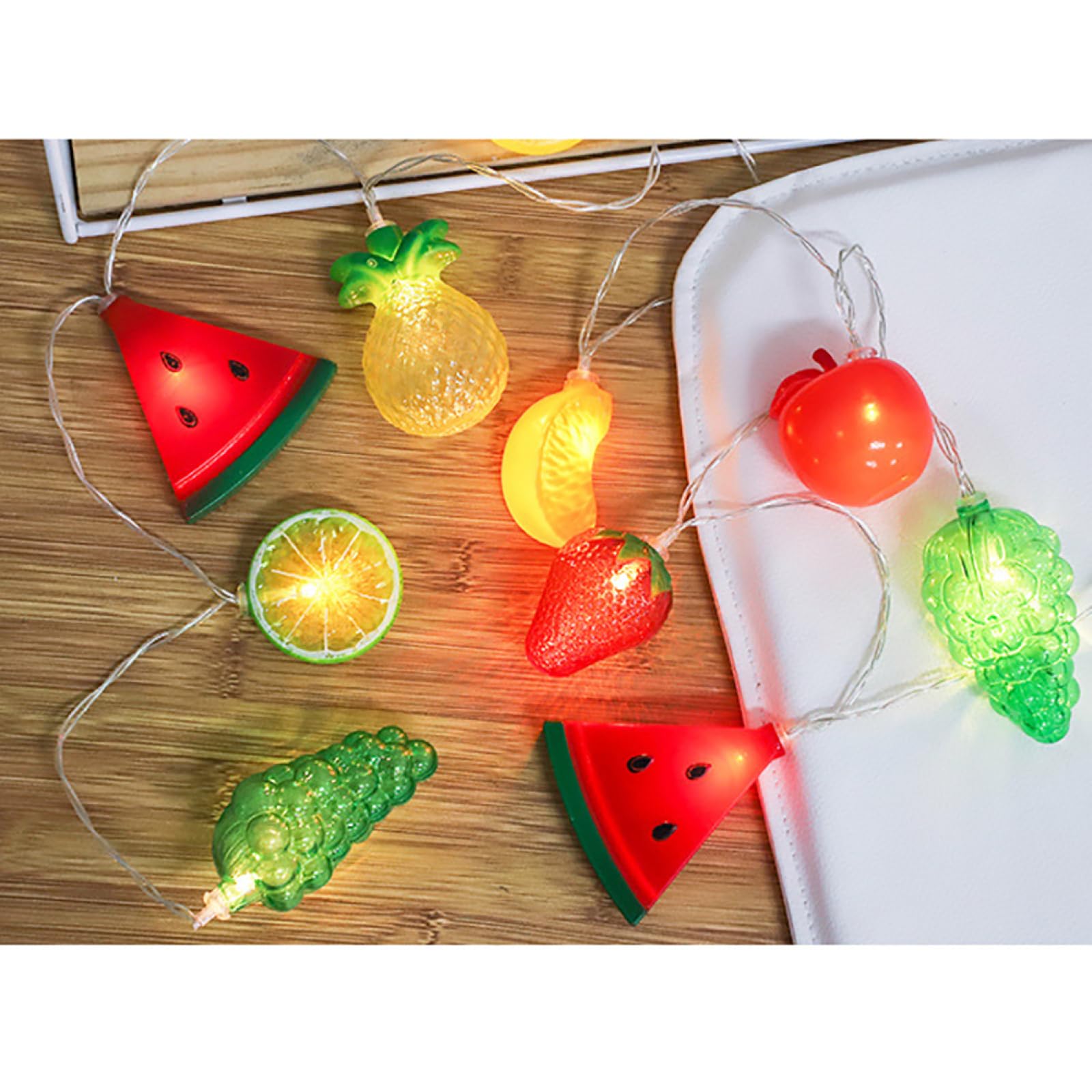 Guirlande Lumineuse créative Forme Fruits, alimentée par Piles, Fil argenté, éclairage d'ambiance LED, luminaire décoratif pour Noël, fête, Maison, Bureau