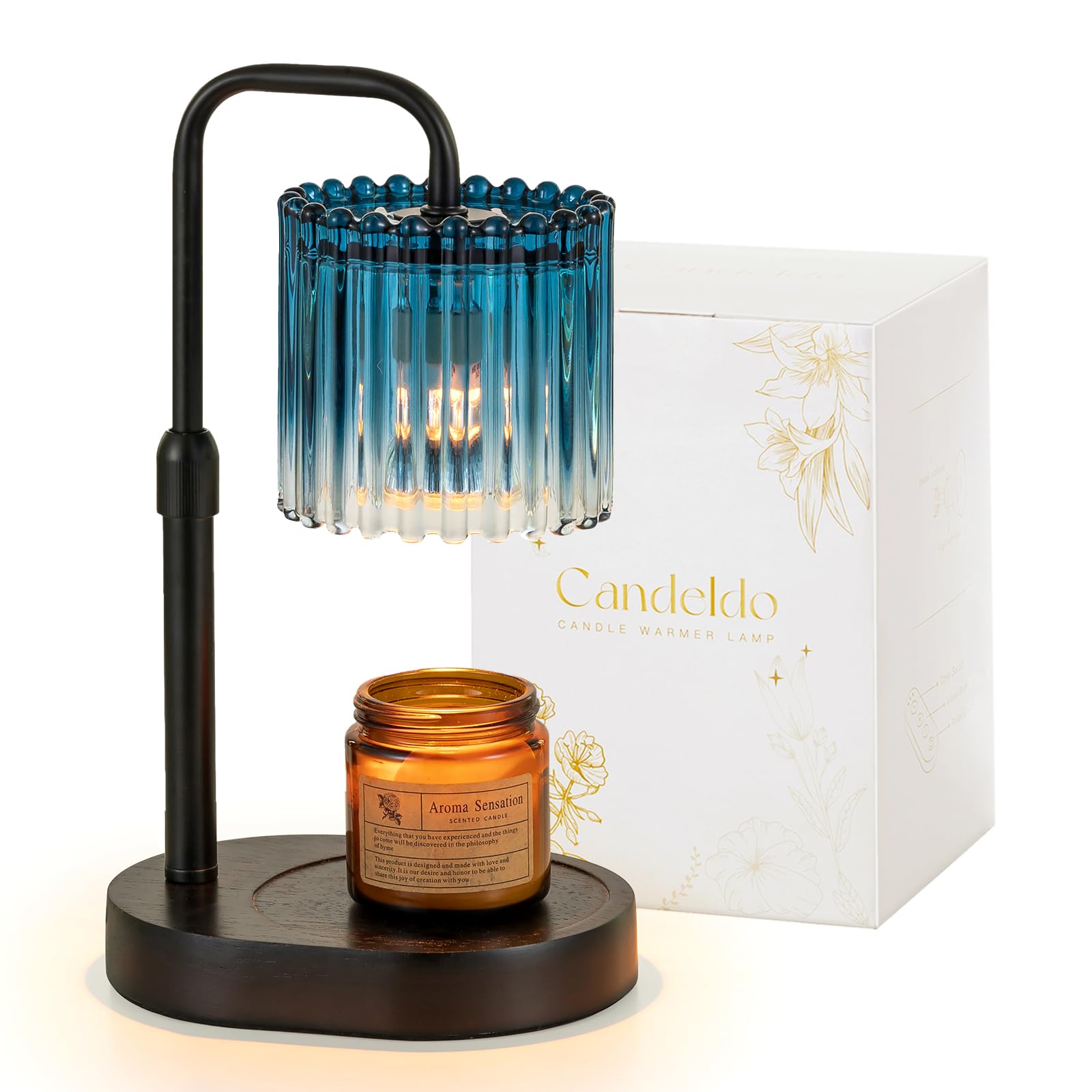 Candeldo Candle Warmer Lamp with Timer: Candle Warmer with 2 Bulbs Height Adjustable Dimmable Wax Melt Gold House Warming Gifts New Home Bedroom Decor Gifts for Women — view 8