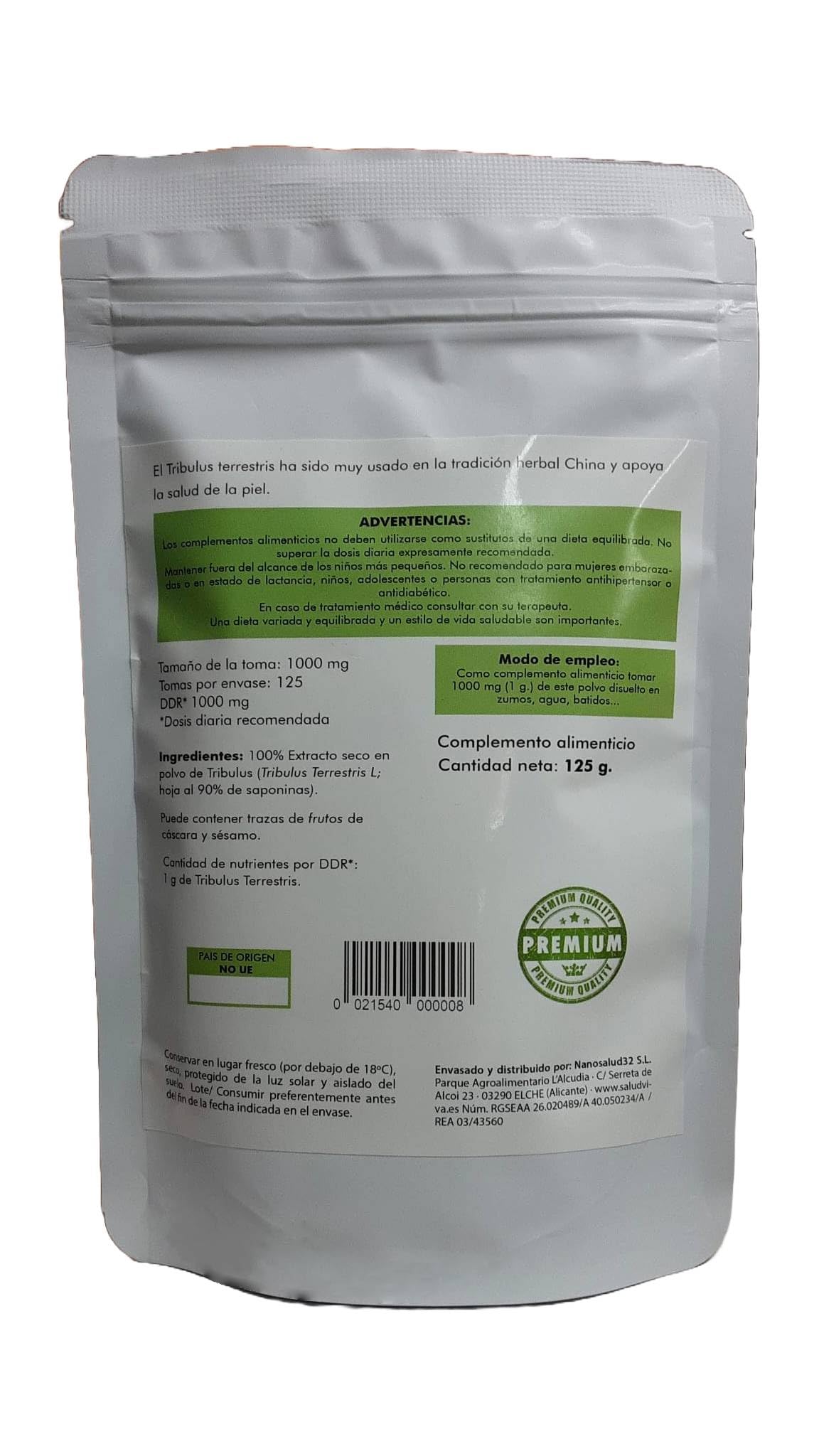 Extracto de Tribulus Terrestris en Polvo 90% Saponinas 125g | Salud Viva | Alta Potencia | Superalimento Natural | Vegano y Bio