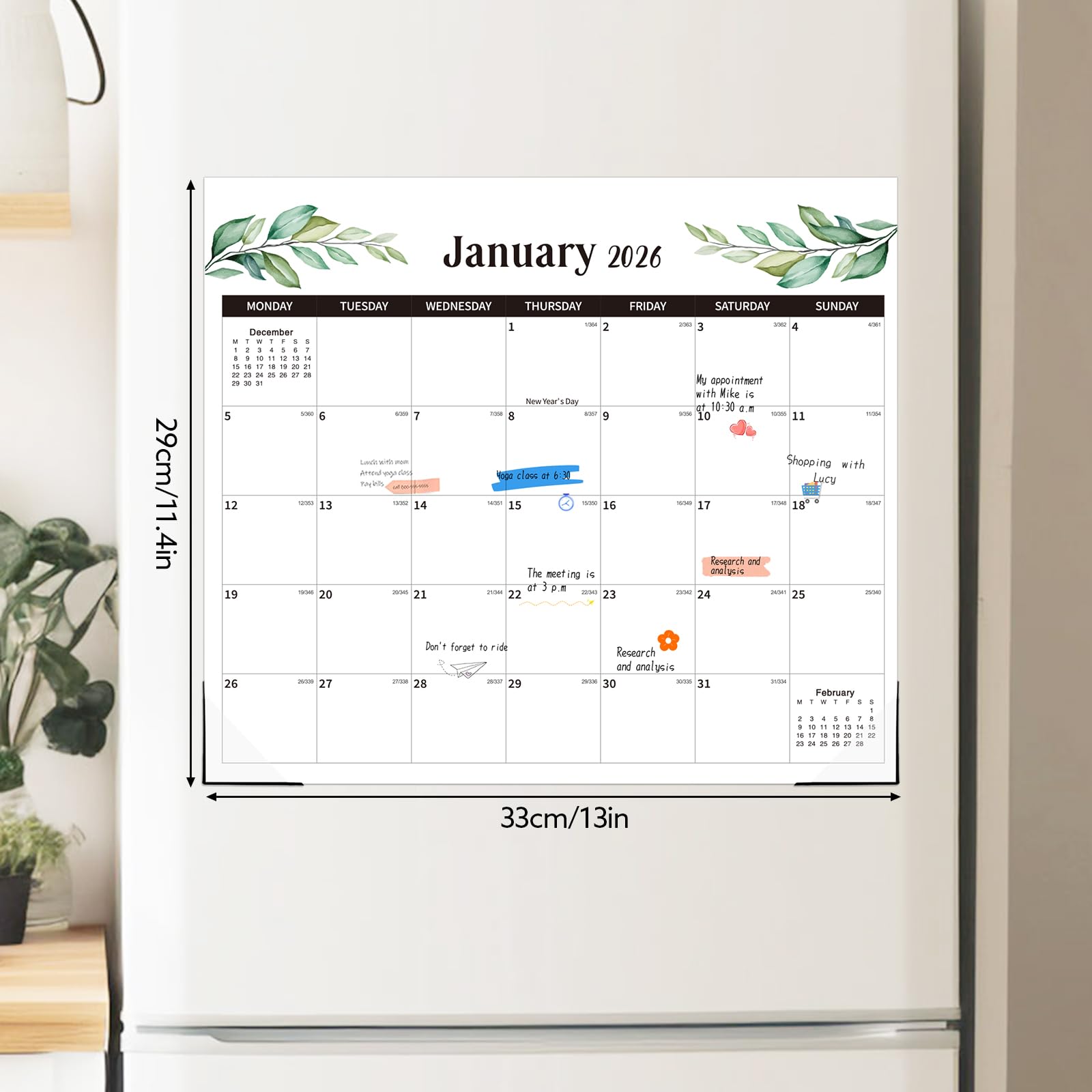 2026 Large Magnetic Desk & Fridge Calendar With Monthly Tear-off Pages, 11"x17