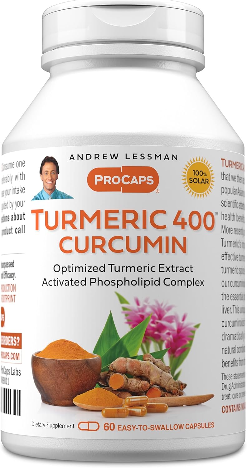 ANDREW LESSMAN Turmeric 400mg - 60 Capsules - 95% Curcuminoids as Phospholipid Complex for Optimum Benefits and Absorption, High Potency Standardized Extract, Small Easy to Swallow Capsules