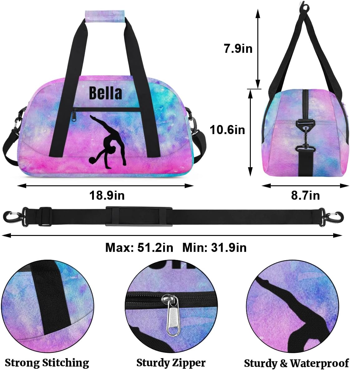 Personalized Dance Bag Gym Bag for Girl,Custom Sport Duffel Bag Weekender Bags Travel Duffel Bag Gymnastics (Multicolor 16), Option 28 - Image 2