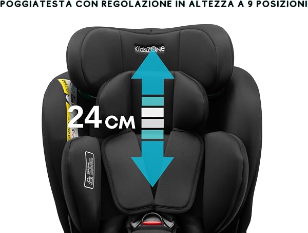 KidsZone Seggiolino Auto 0-36 kg Isofix i-Size, 40-150 cm - Seggiolino Auto Girevole 360 per Bambini Gruppo 0/1/2/3 - Top Tether, Reclinabile 5 posizioni, Regolabile in Altezza - 5