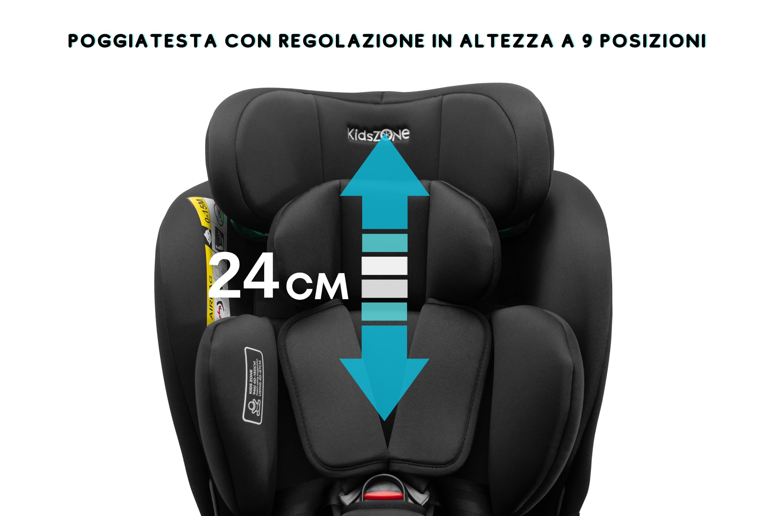 KidsZone Seggiolino Auto 0-36 kg Isofix i-Size, 40-150 cm - Seggiolino Auto Girevole 360 per Bambini Gruppo 0/1/2/3 - Top Tether, Reclinabile 5 posizioni, Regolabile in Altezza