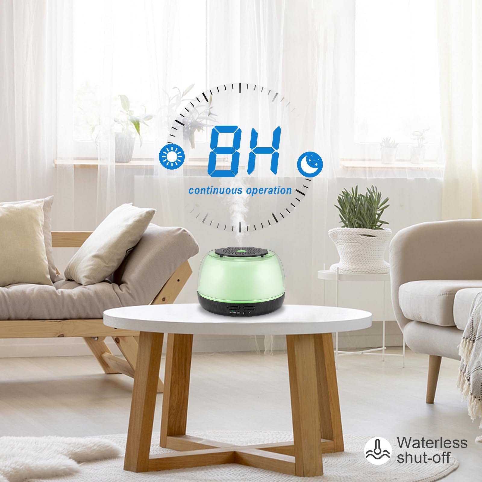 Marchred Mini diffuseur d'huiles essentielles, 300 ml, diffuseur d'aromathérapie à ultrasons avec télécommande, 4 minuteurs, 7 lumières LED changeantes de couleur, arrêt automatique, humidificateur