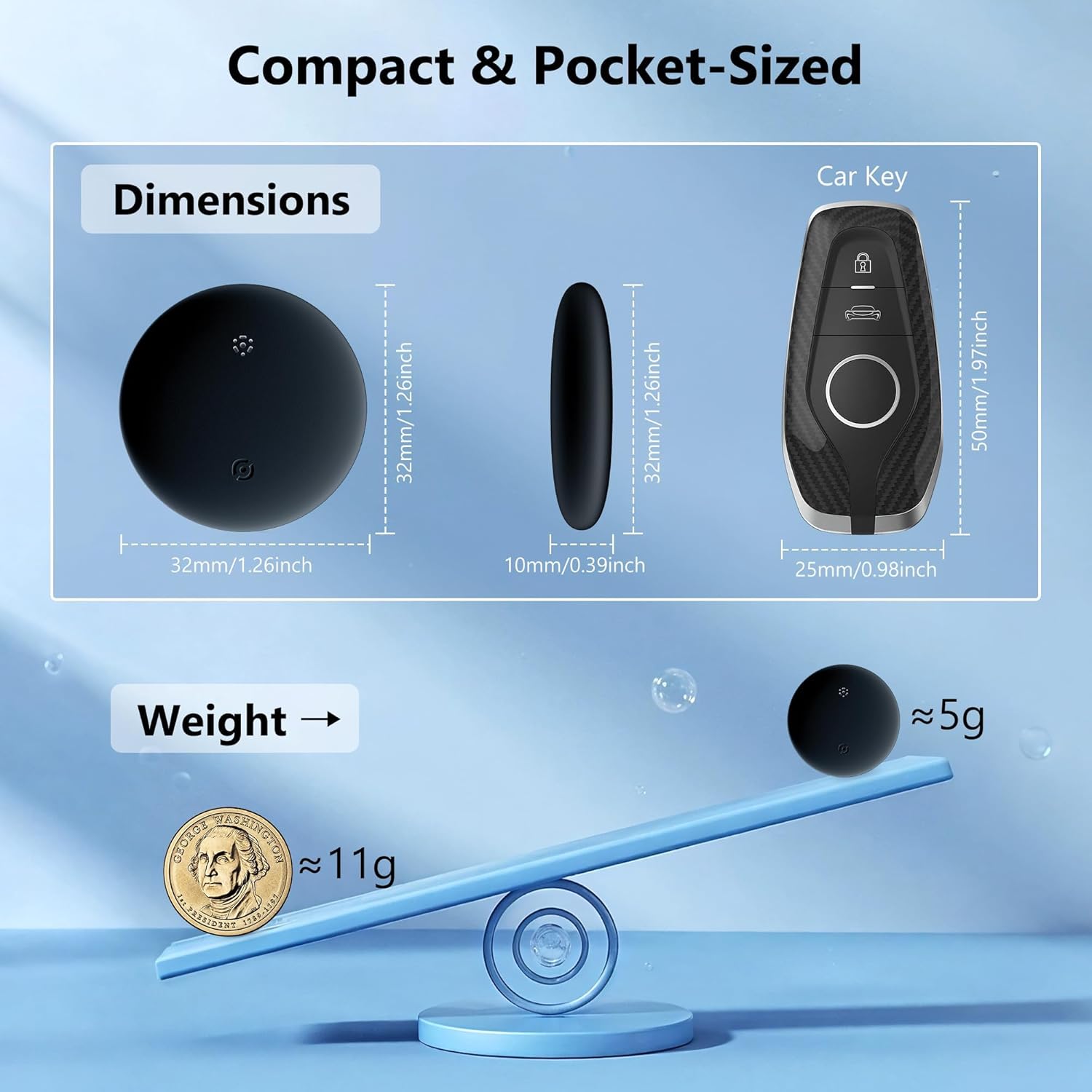 Mini GPS Tracker for Vehicles No Subscription, Dual System iOS & Android Car GPS Tracker with Magnetic Case & Keychain, Replaceable Battery, Tracking Device for Dogs, Kids, Luggages