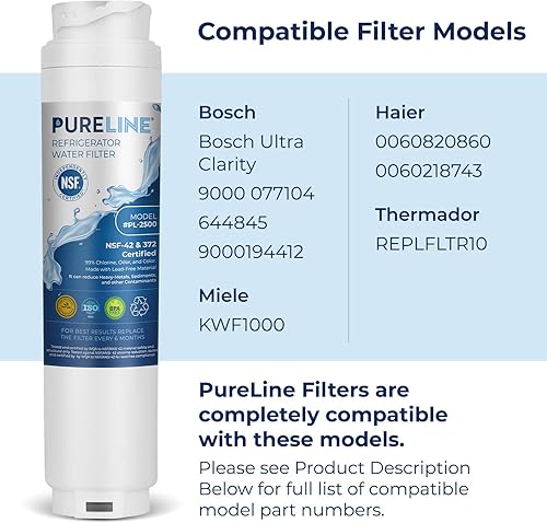 Miniatura 3 de Pureline 9000 077104 UltraClarity REPLFLTR10 Filtro de agua de repuesto para Bosch Ultra Clarity 9000194412, 644845, B26FT70SNS, B22CS80SNS,