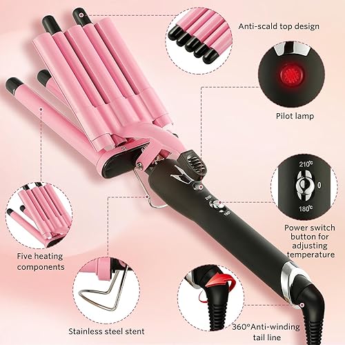 Miniatura 2 de Rizador de 5 barriles, rizador de cerámica con doble voltaje, herramienta para rizar el cabello, herramienta para rizar el cabello, rizador de