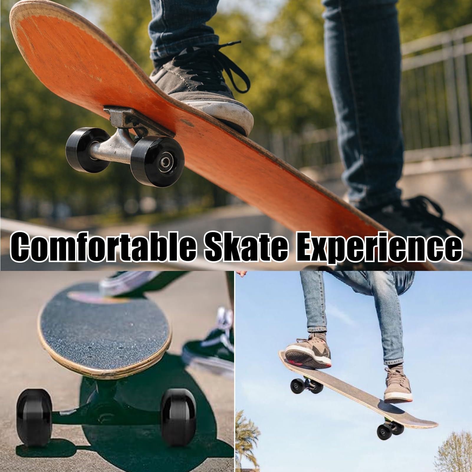 4pcs Roues de Skateboard 52mm avec Roulements 95A 608 RS ABEC-9 pour Skateboard Street Tricks Cruiser Double-Kick Complete Boards