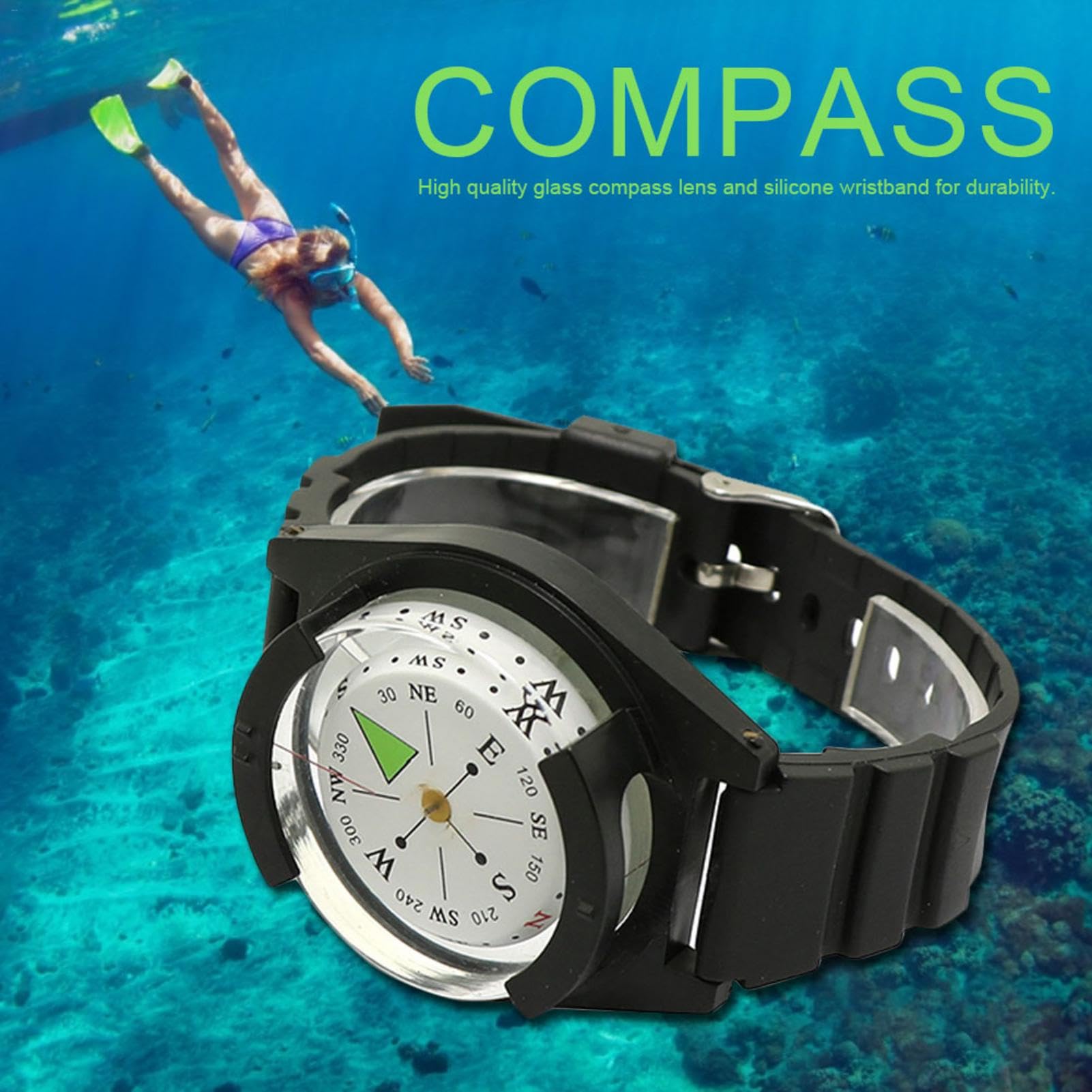 Montre-boussole étanche - Montre Navigation Outdoor - Bracelet Silicone - Lecture Rapide - 50m Waterproof - Randonnée, Trek, Survie - 14