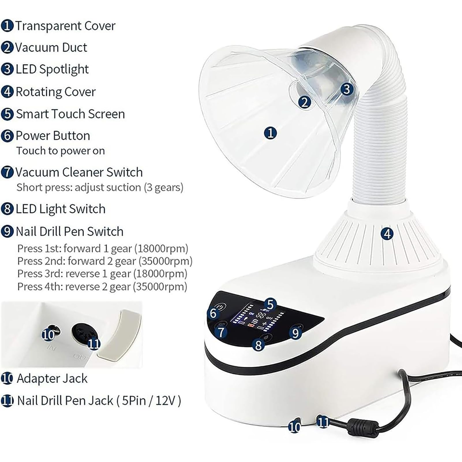 230w Aspiratore di Polveri per Attrezzature da Laboratorio Odontoiatrico,Aspiratore Portatile Potente,Collettore di Polveri da Tavolo,Aspiratore per Polvere con Design A LED