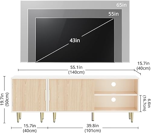 Miniatura 2 de Soporte de TV moderno combinado para TV de 55/60/65 pulgadas, pequeño centro de entretenimiento con estante ajustable, soporte multimedia de TV con