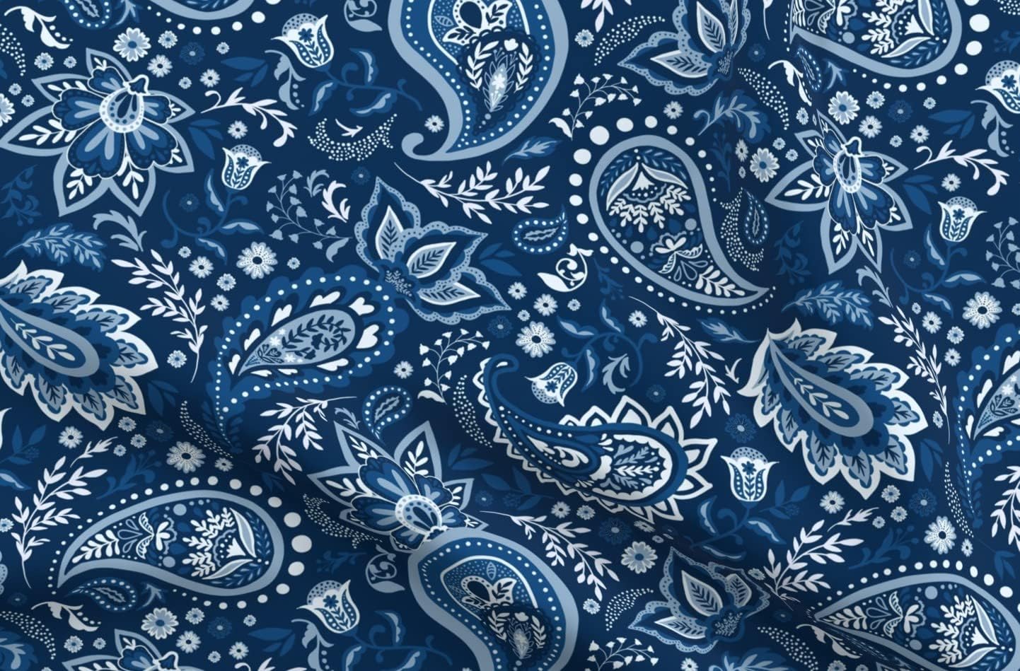 Spoonflower Fabric - Blue Paisley Classic Color Year Floral Flower Vintage Chintz Ornate Printed on Upholstery Velvet Fabric Fat Quarter - Upholstery Home Decor Bottomweight Apparel