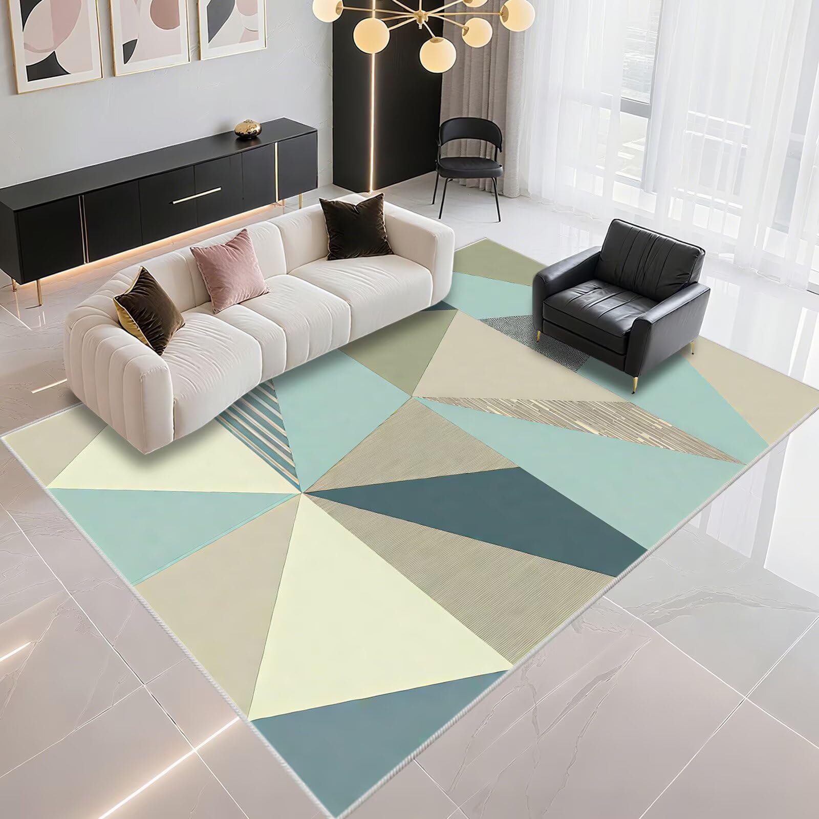 Tapis enfant chambre garçon bleu pour créer un coin jeu géométrique moderne