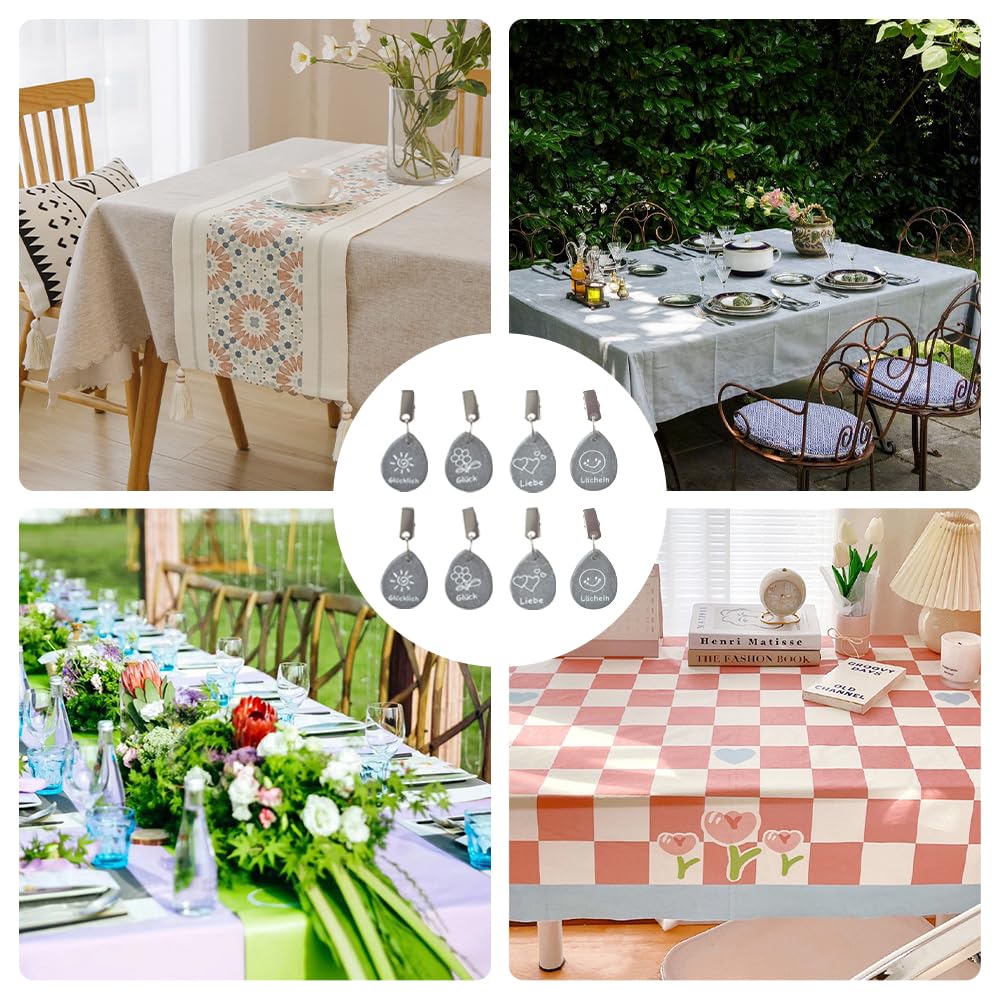 8 Piezas Pesas para Mantel Exterior, Peso del Mantel de Mármol con Clip, Pesas para Mantel con Clip de Metal, Sujeta Mantel Contrapesos para Casa, Camping, Bodas y picnics al Aire Libre(Gris)