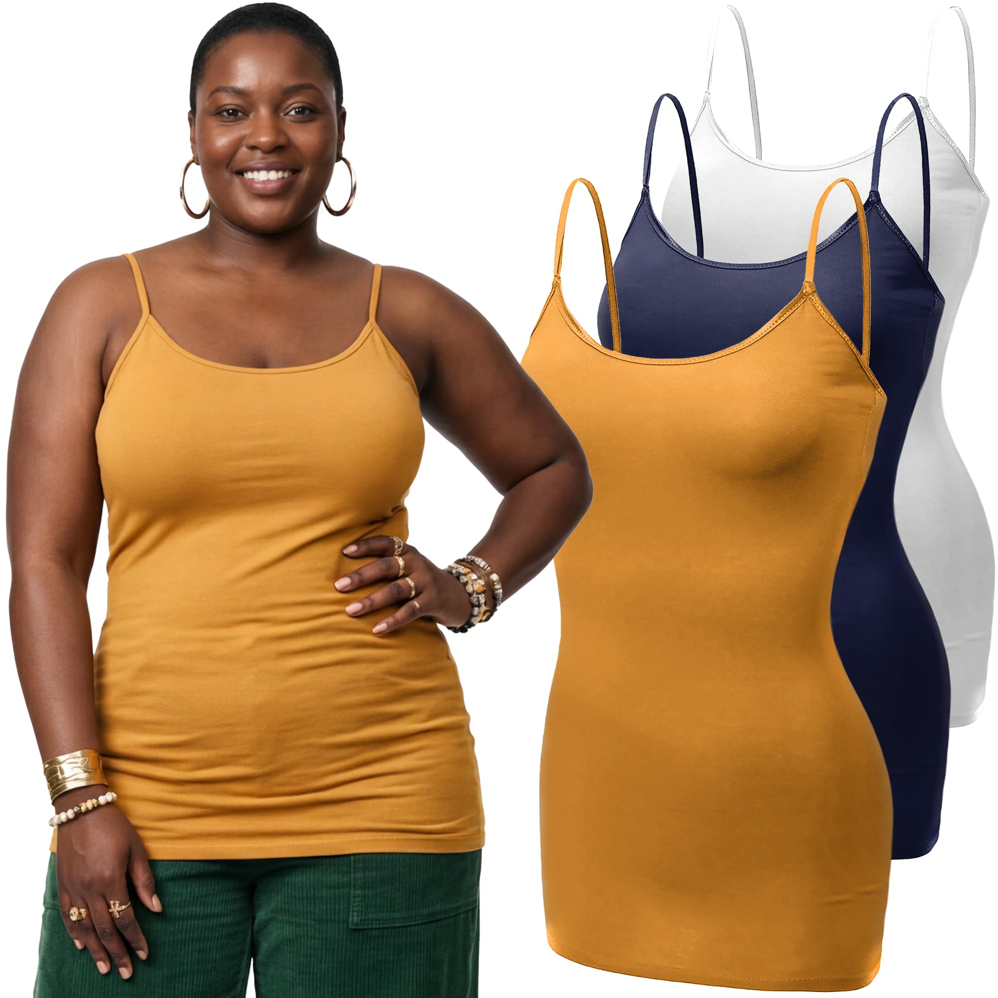 Emmalise Women's Basic Casual Long Camisole Adjustable Strap Cami Layering Top