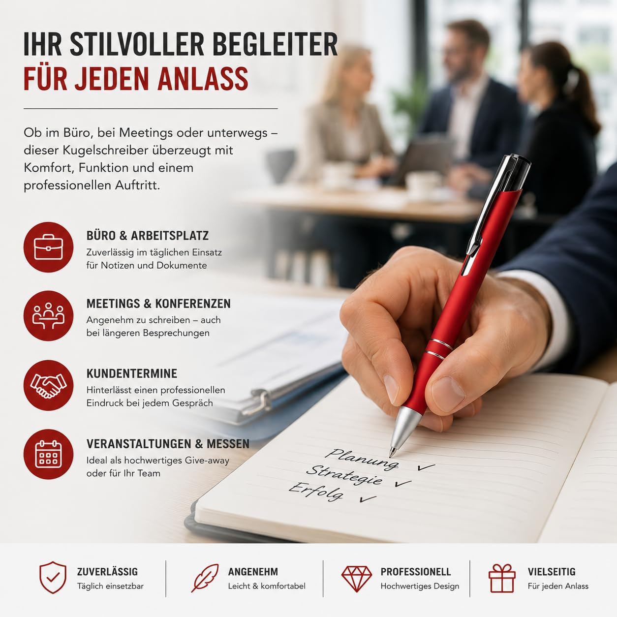 WPRO 250x -Kugelschreiber aus Metall Cami Soft rot – rutschfeste Softtouch-Oberfläche, langlebige schwarze Jumbo-Mine, Premium Werbestift in Farben nach Wahl – ideal als Give-away oder Bürobedarf