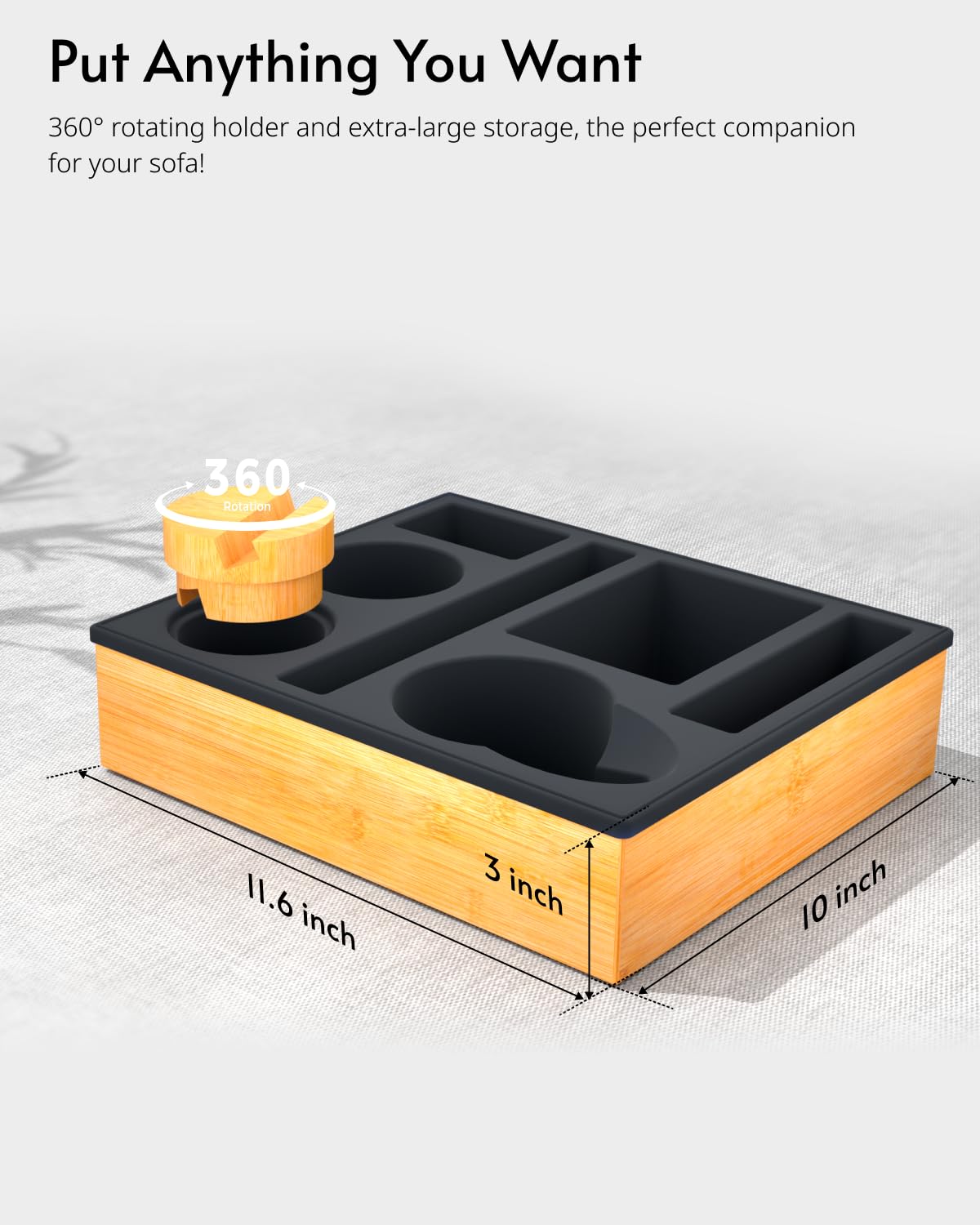 Couch Cup Holder Tray - Couch Organizer Caddy, Silicone Beach Caddy with Cup Holder, Sofa and Bed Drink Holder and Couch Tray Table for Snacks Beverage Remote (Black)