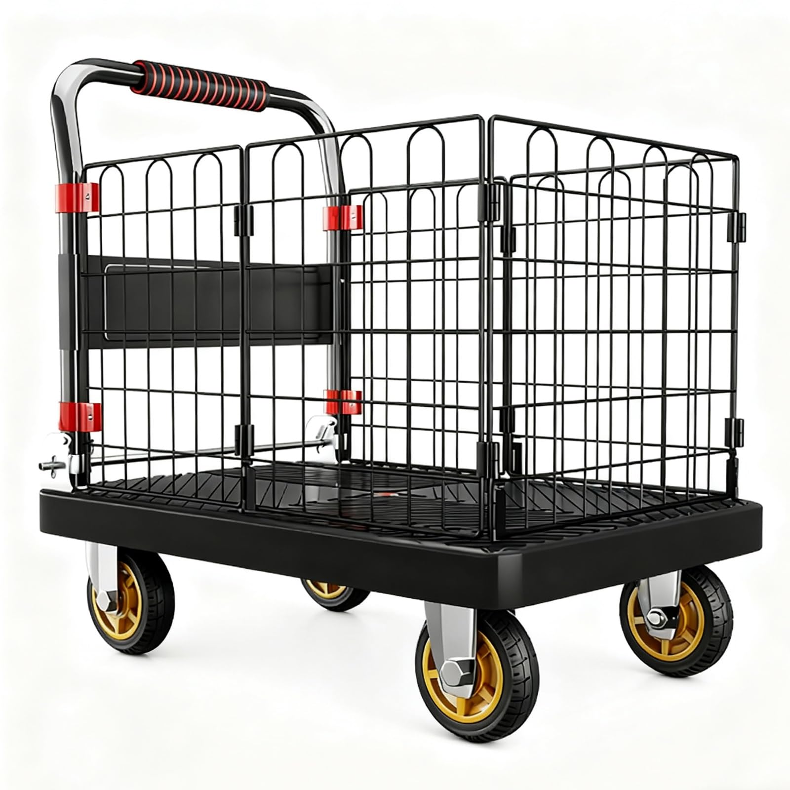 LKLNKVL Handcart, Heavy Duty Foldable Cage Dolly Cart, Removable Fence,Suitable for Shopping, Stalls, and Moving Luggage(Medium)