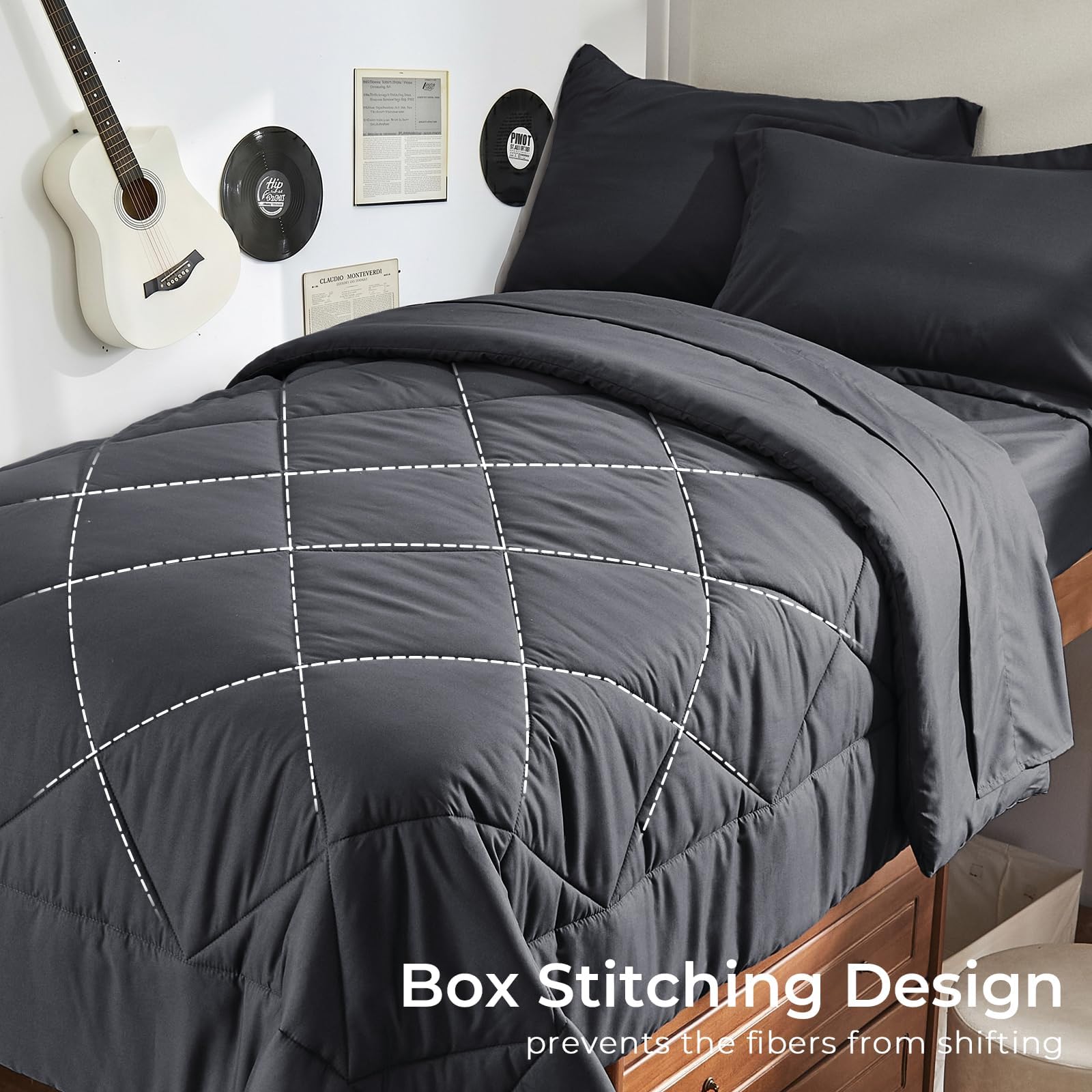 Best Twin XL Bed Sheets 2026 4 HEVUMYI 5-Piece Twin XL Comforter Set, Dark Gray — product photo