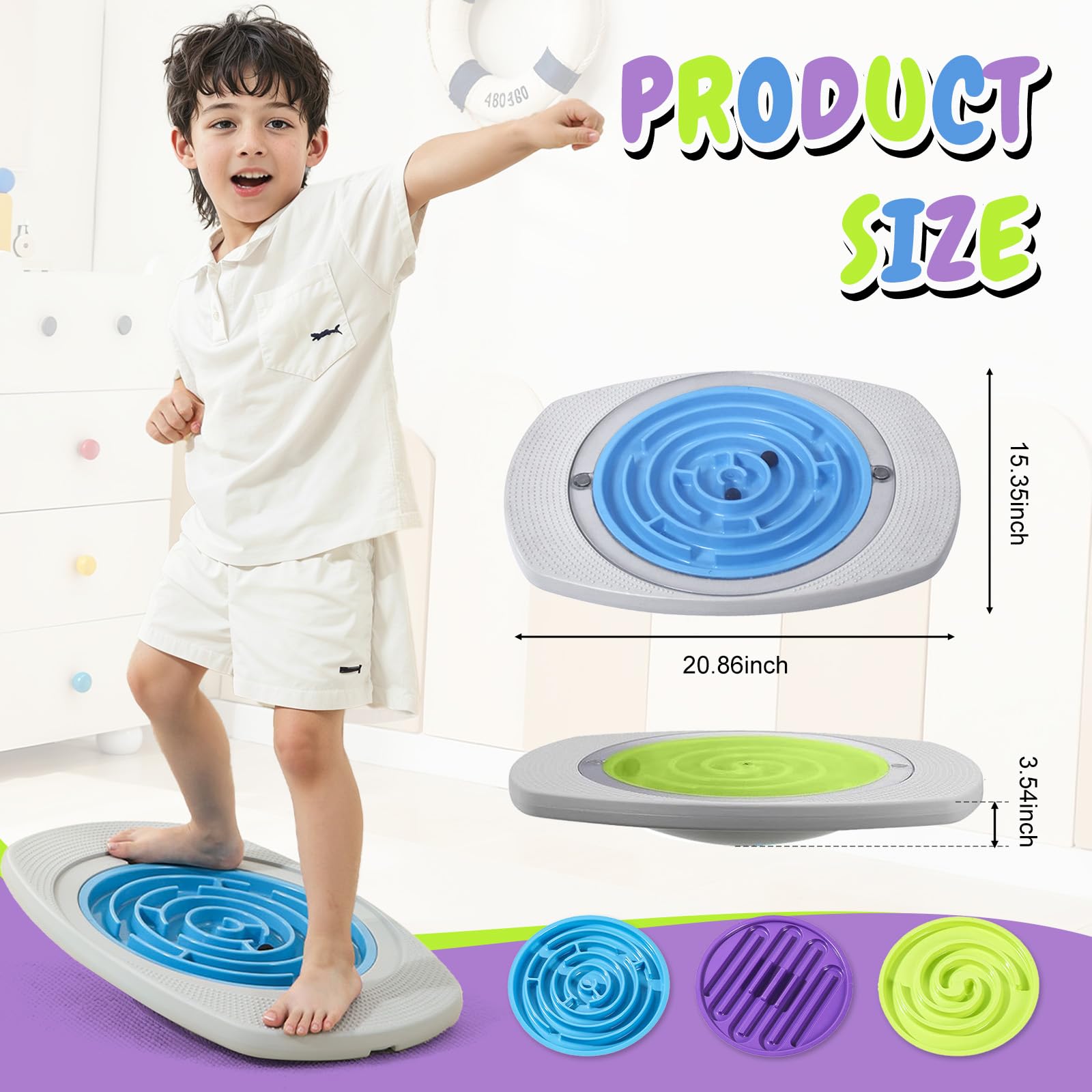Balance Board Wobble Board with Maze Kids Balance Boards with 3 Replacement Labyrinth Boards and 2 Balls, Balance Trainer for Sensory Training for Physical Therapy & Core Strength, Max Load 220 Lbs