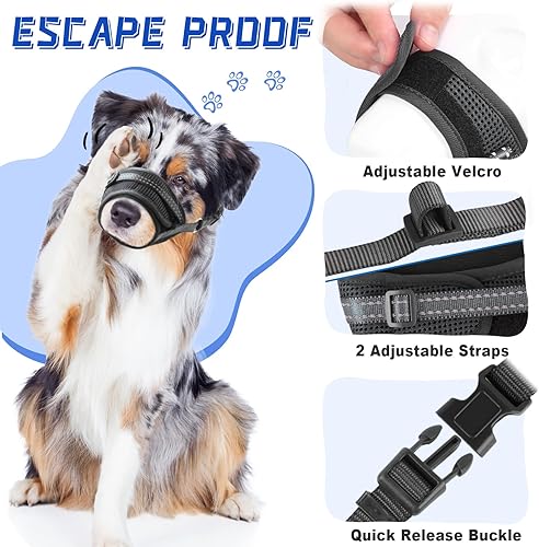 Miniatura 3 de GoGoPaw Bozal para perro, bozal de malla de aire suave para perros grandes, bozal ajustable para mascotas para perros pequeños y medianos para beber