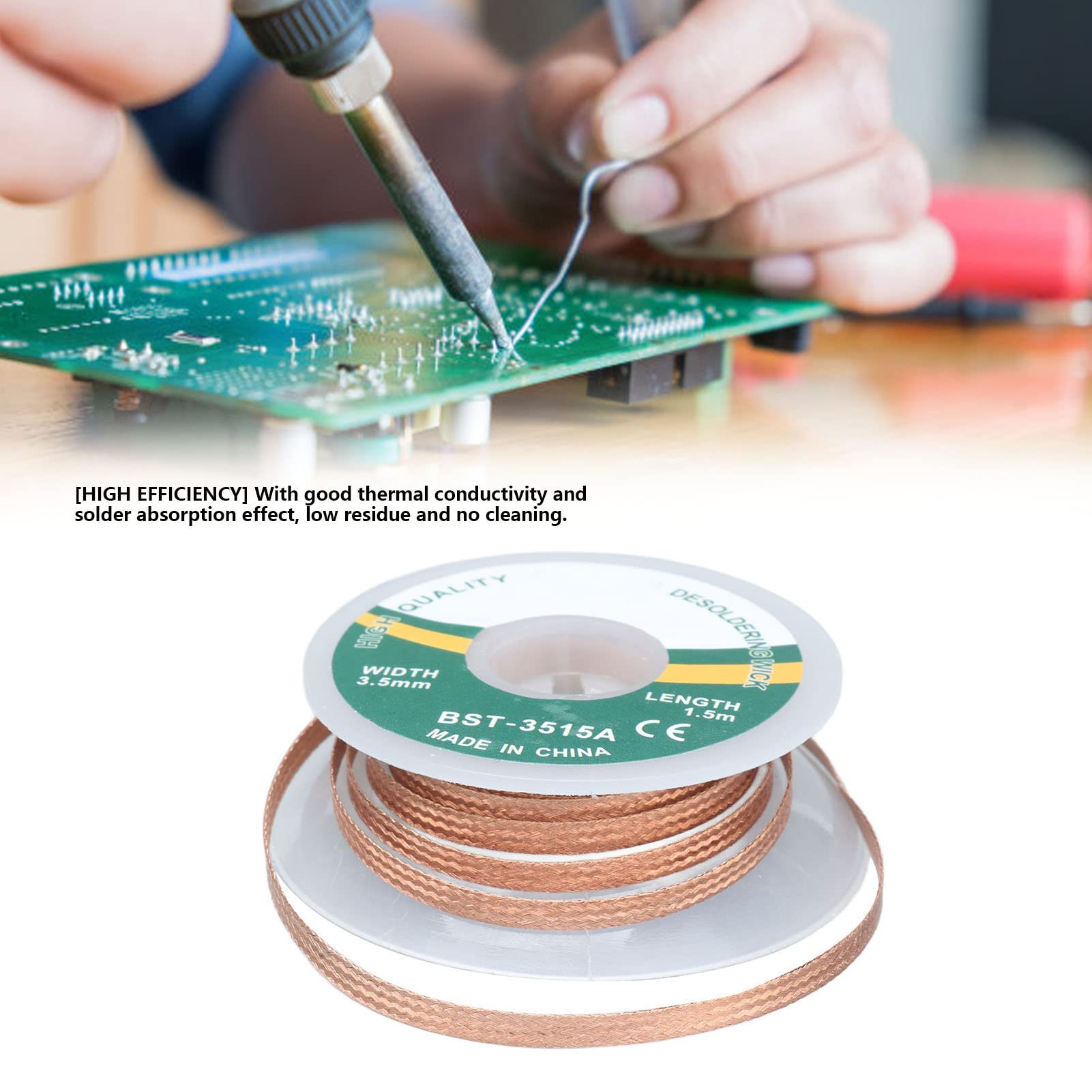 Desoldering Wick, Resistant Solder Sucker Braid, 1.5 Meters Length, No Cleaning for Precise Electronic Components (3.5mm (3515A))