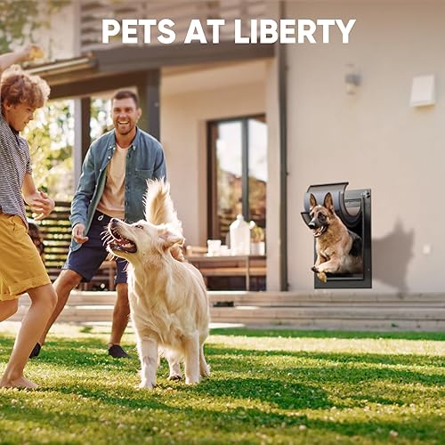 Miniatura 7 de Puerta para perro de 3 solapas, puerta grande para perros de aleación de aluminio para pared, puerta resistente para mascotas, fácil de instalar,