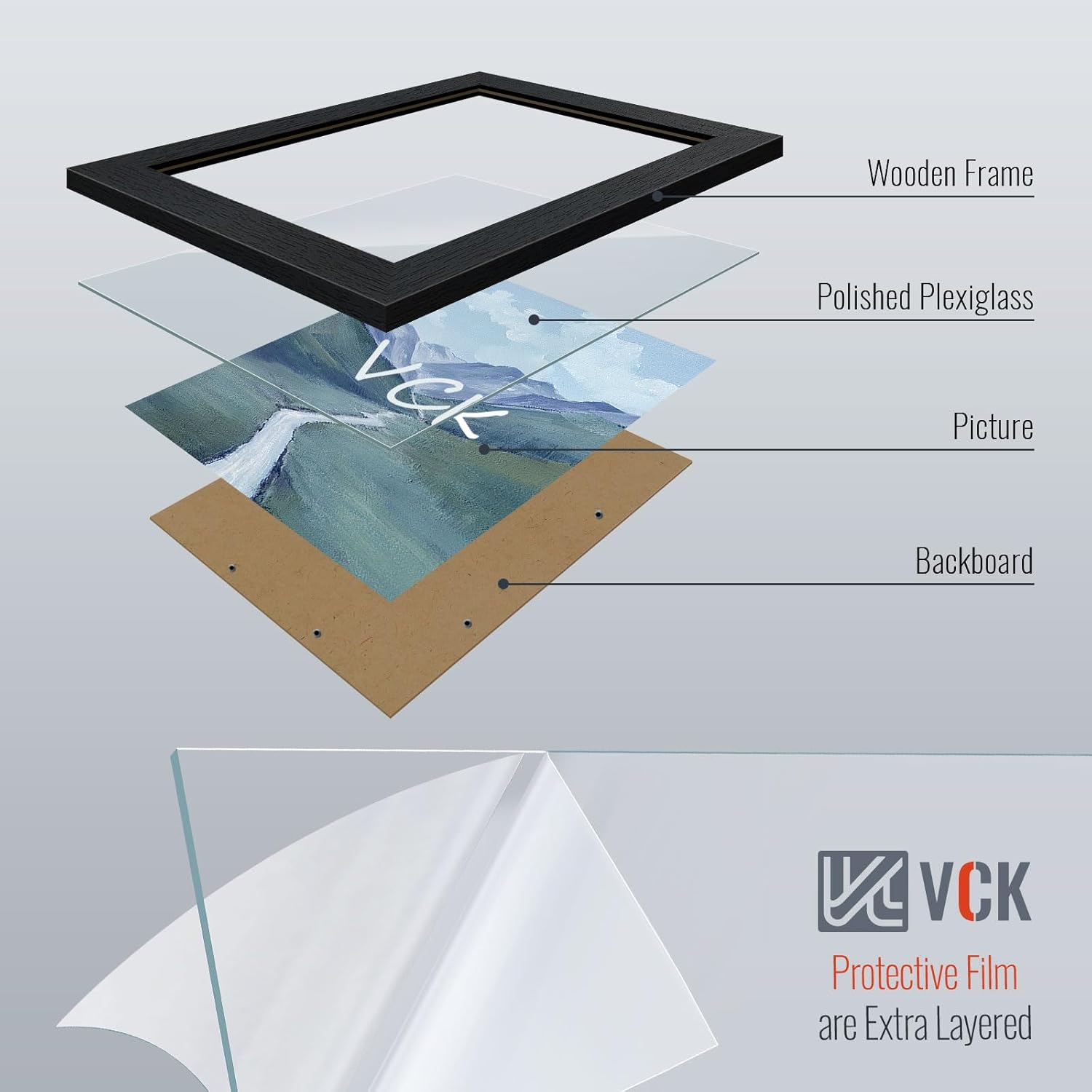 VCK 8x10 Solid Wood Picture Frame Set of 5,Textured Exclusive Black Picture Frames, Wall Hanging