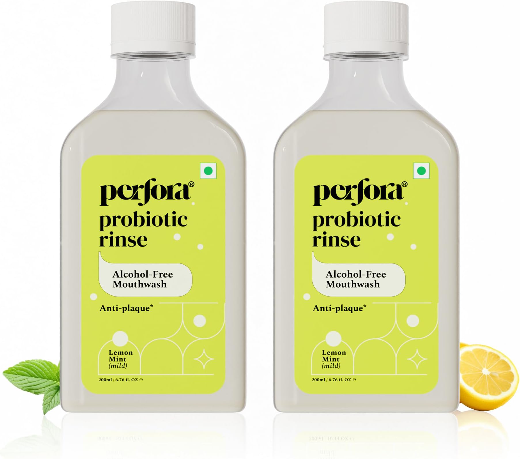 Perfora Mint & Lemon Mouthwash | Probiotic Oral Deodoriser, Hyaluronic Acid & Vitamin C | 2 Pack (200ml)