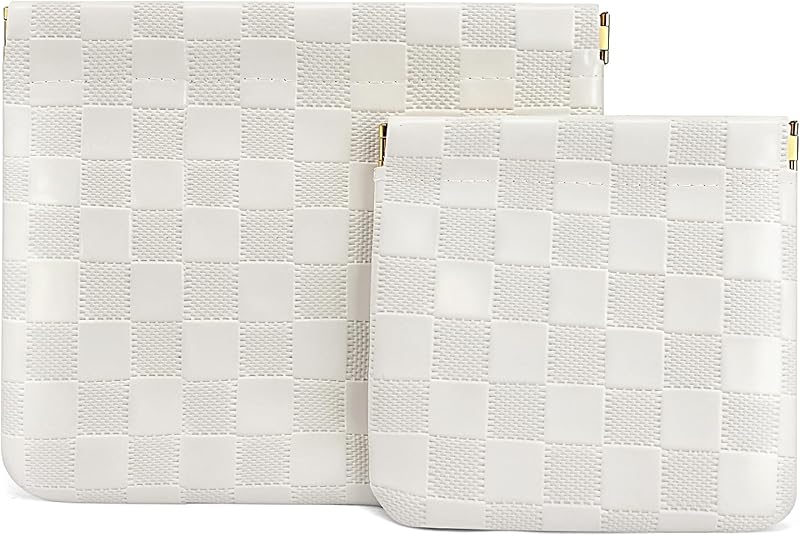 Necessaires organizadoras Tiltol em PU com estampa xadrez branca, pacote com 2