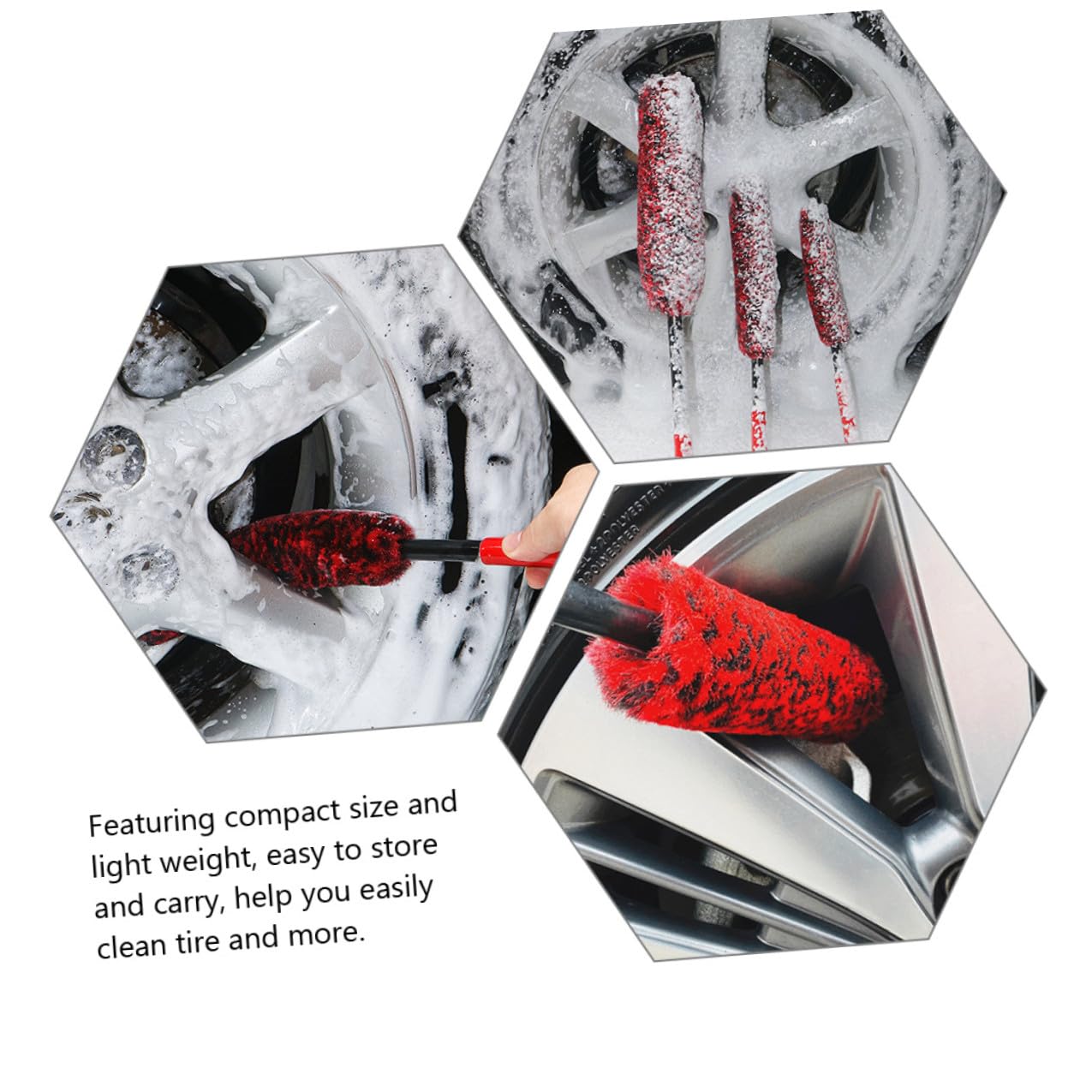 Healeved Set 3 Pezzi Spazzole per Cerchi Auto Facile da Trasportare Setole Dense in Fibra e Pom la Pulizia di Pneumatici e Ruote