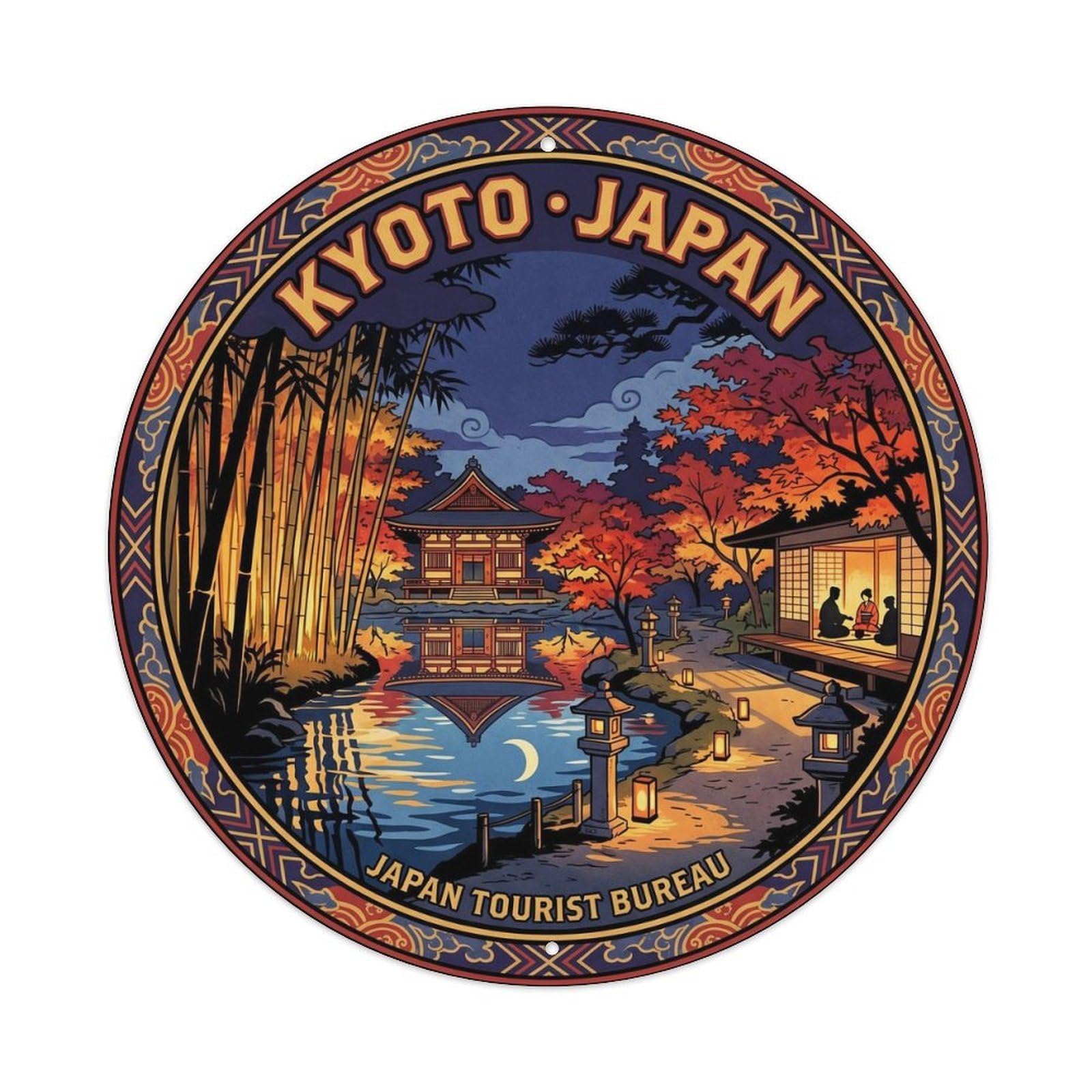 Kyoto Kodaiji Bamboo Lantern Autumn Mountain Travel Metal Tin Sign
