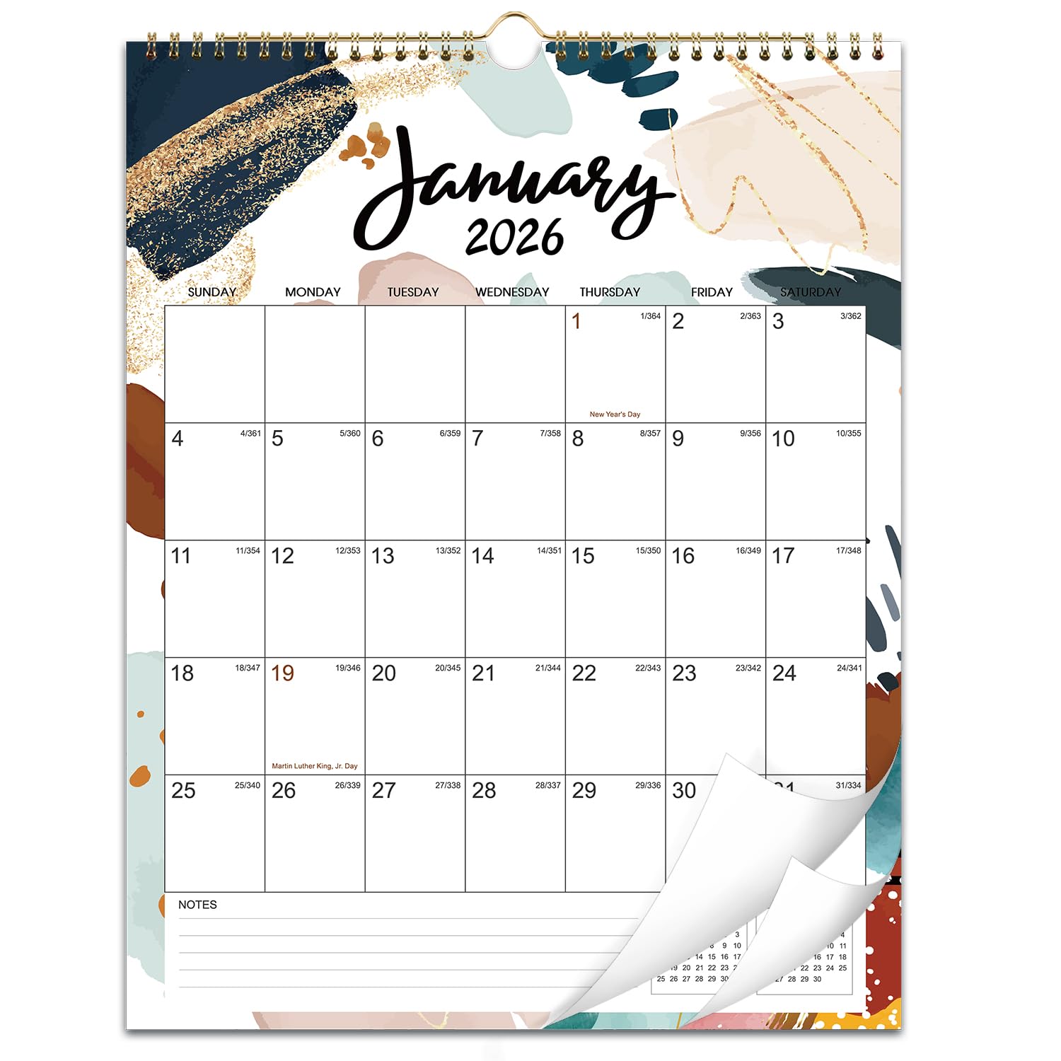 2026 Wall Calendar - Hanging Calendar from Jan. 2026 - Dec. 2026, 11.4" x 14.6", Twin-Wire Binding, Large Daily Blocks, Perfect for Home, School &