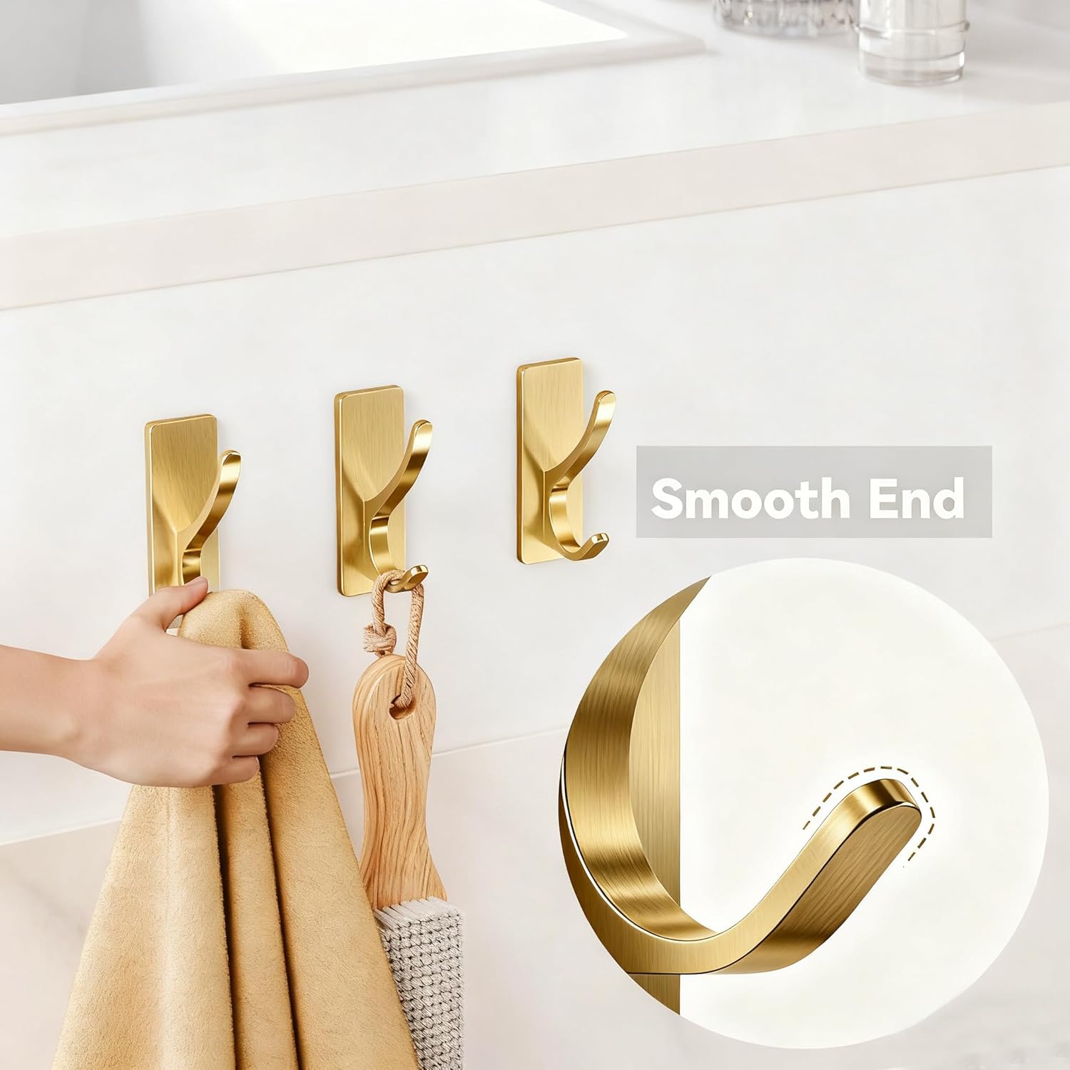 pipiff Brushed Gold Self Adhesive Coat Hooks for Hanging: 13LB Extra