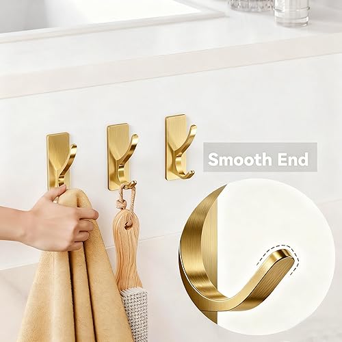 Miniatura 2 de Paquete de 4 ganchos autoadhesivos para colgar abrigos, dobles, de acero inoxidable, resistentes, para toallas, mochilas y sombreros, para baño,