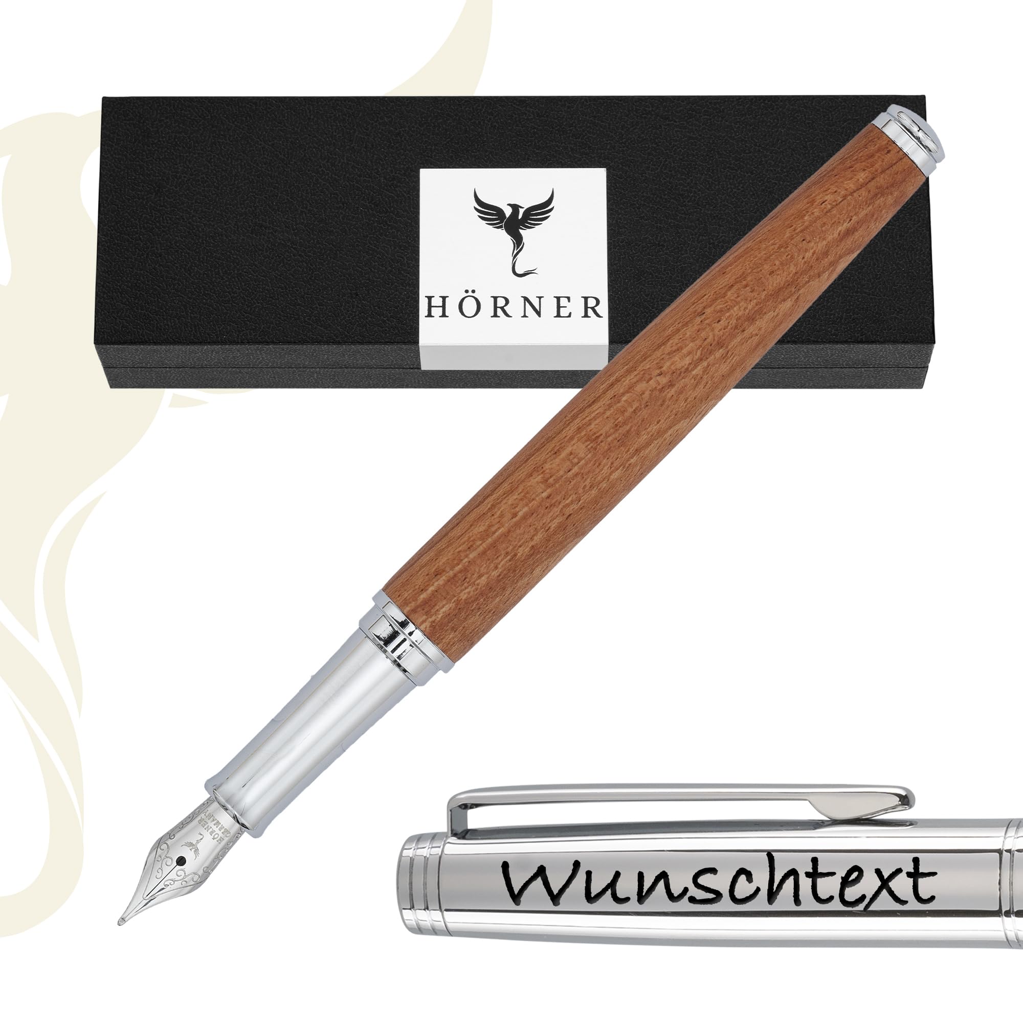HÖRNER Legno Stylo plume en bois avec gravure et convertisseur inclus Boîte cadeau élégante Design de luxe Stylo plume fine fabriqué en Allemagne