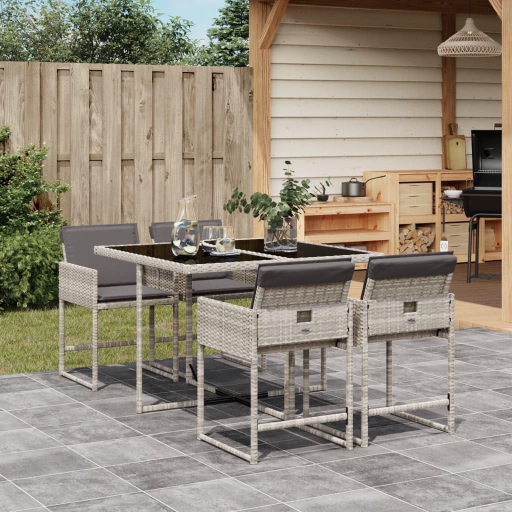 IKAYAA Set Tavolo Sedie da Giardino 5 Pezzi Set di Mobili Giardino 5 Pezzi Set da Pranzo da Giardino Arredo Giardino Poli Rattan Arredamento-Grigio Chiaro-5 pz/Vetro