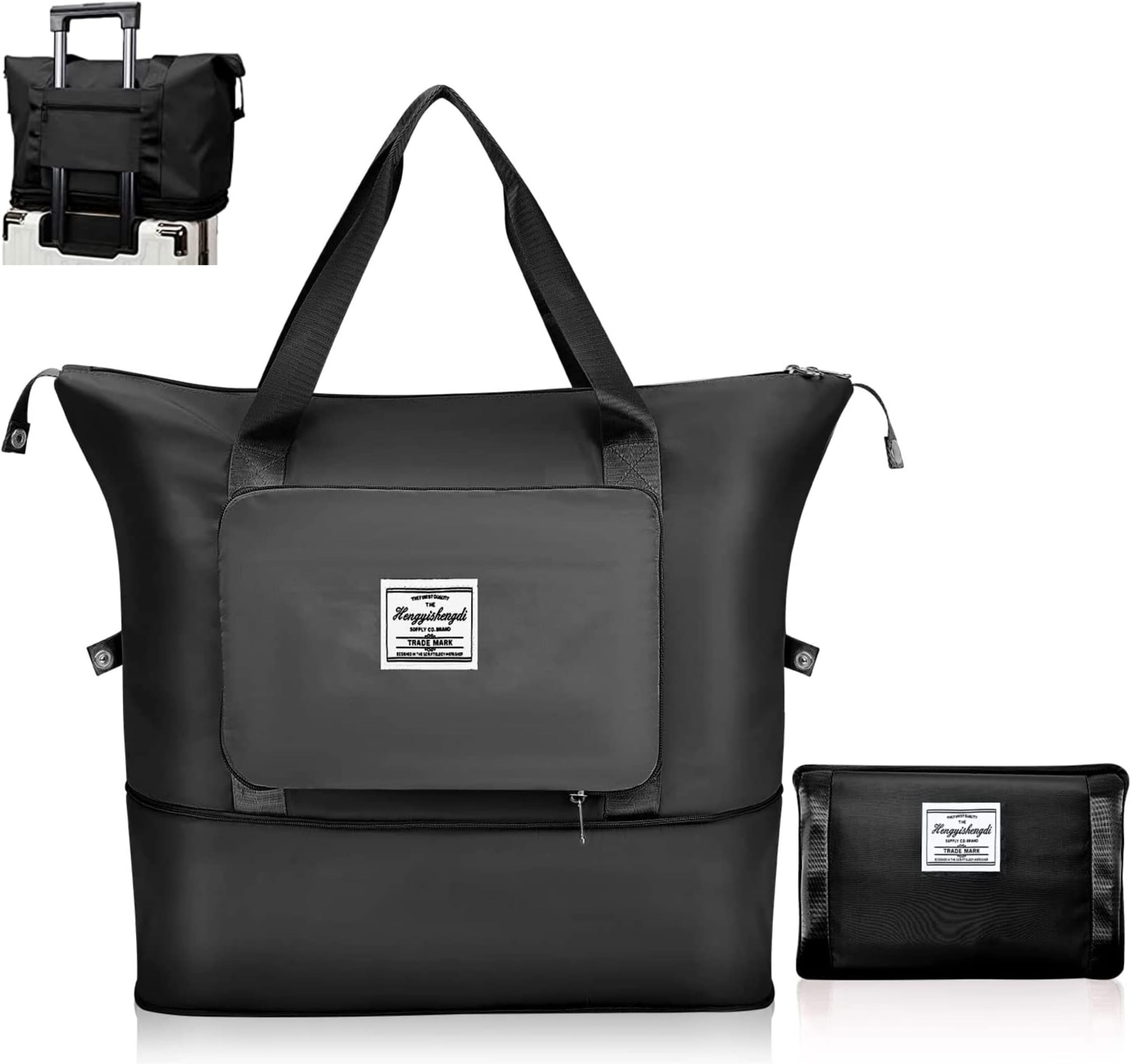 Quicknik Bag Duffle Bags for Travel Women Luggage Bags for Travelling Large Capacity Folding Bag Lightweight Waterproof & Foldable Weekender Shoulder Bag with Dry & Wet Pocket Tote Handbag (Black)