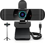 Pro HD 1080p/30fps Webcam with Tripod, External USB Camera for PC/Laptop | Dual noise-cancelling mics | Auto-focus | Wide-angle | Low-light correction | 360° rotation | CMOS sensor | Plug and Play