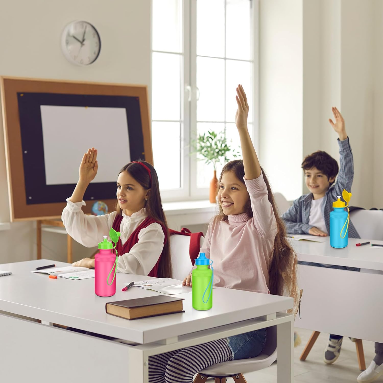 72 Pcs Sports Water Bottles Bulk 20 oz Squeeze Reusable Plastic Water Bottles with Nylon Strap Leak Proof Blank DIY Cups for Summer Travel Hiking Cycling Sport Event Team Gifts - Image 6