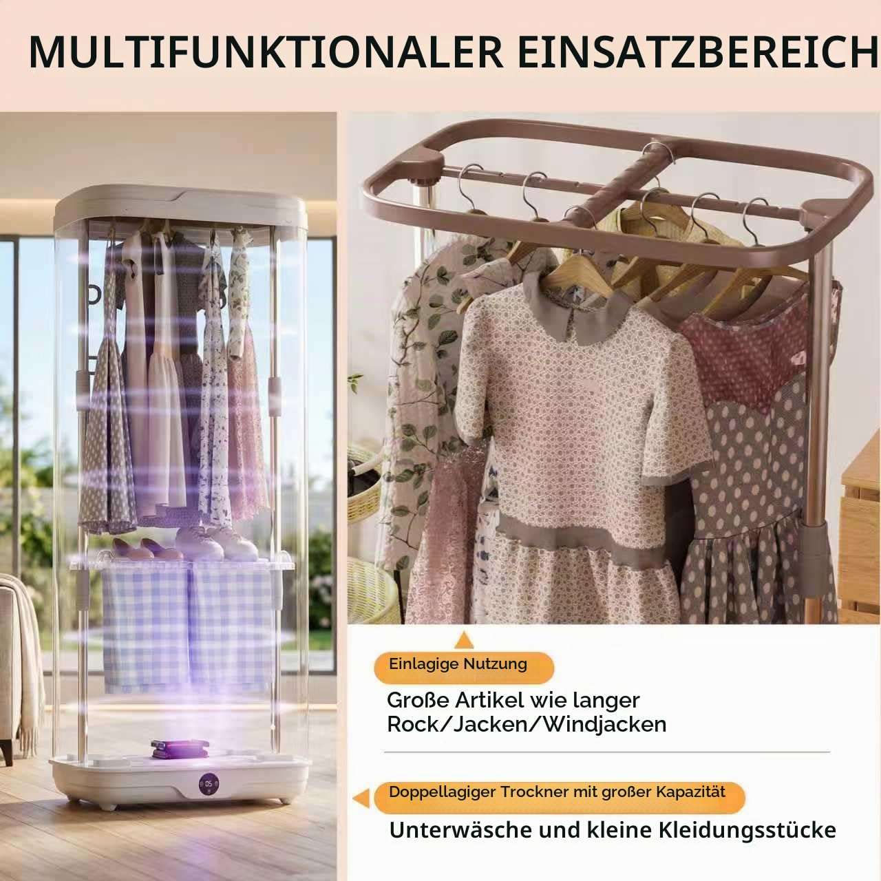 Tragbarer Wäschetrockner,Faltbarer Elektrischer Wäschetrockner,1000W Doppelschicht-Wäschetrockner mit LED-Anzeige,Timer und Fernbedienung,geeignet für Wohnmobile,Wohnungen,Reisen und Camping