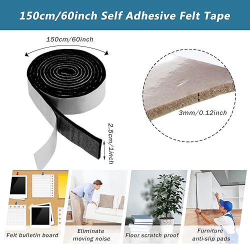 Vista 42 de Shappy Paquete de 2 tiras de fieltro con parte trasera adhesiva, rollo de cinta de fieltro, antideslizantes, autoadhesivas, para proteger suelos