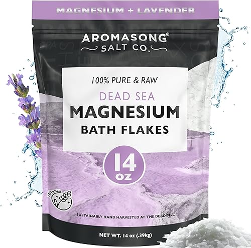 Miniatura 9 de Aromasong Copos de baño de magnesio RAW con lavanda 100% natural, 14 onzas. Sales orgánicas relajantes musculares Mg cloruro, sal mineral remojada.