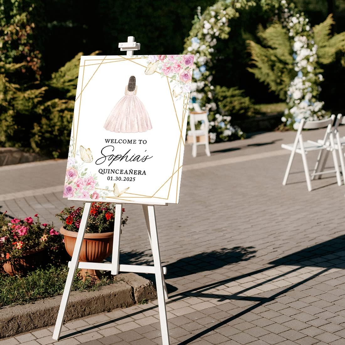 Andaz Press Large Personalized Quinceañera Welcome Sign, Girl with Blush Pink Dress 16" x 20" Pre-Mounted Canvas Custom Sign for Mis Quince Años Sweet 15 XV, 15th Birthday Quince Decorations, 1-Pack
