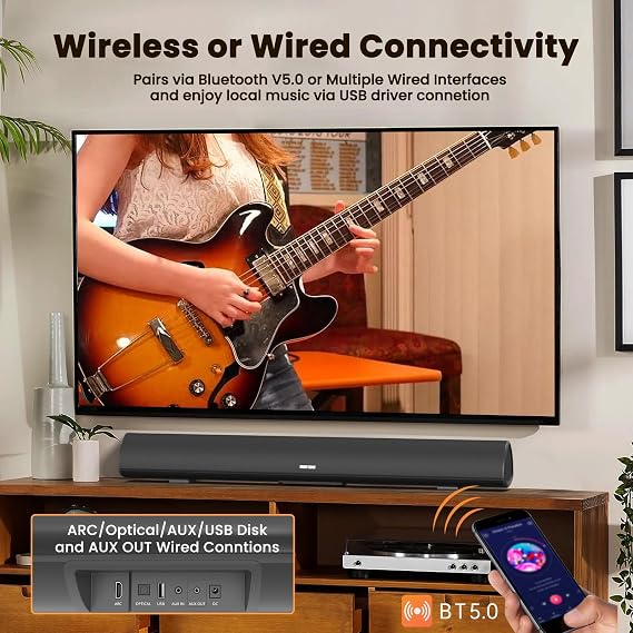 BESTISAN 100 Watt 40 Inch TV Sound Bar, Home Theater System Wired and Wireless Soundbar Speaker(Bluetooth 5.0, 105dB, Dsp Audio, Bass Adjustable, Wall Mountable)