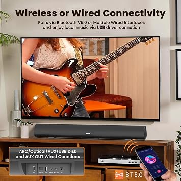 BESTISAN 100 Watt 40 Inch TV Sound Bar, Home Theater System Wired and Wireless Soundbar Speaker(Bluetooth 5.0, 105dB, Dsp Audio, Bass Adjustable, Wall Mountable)