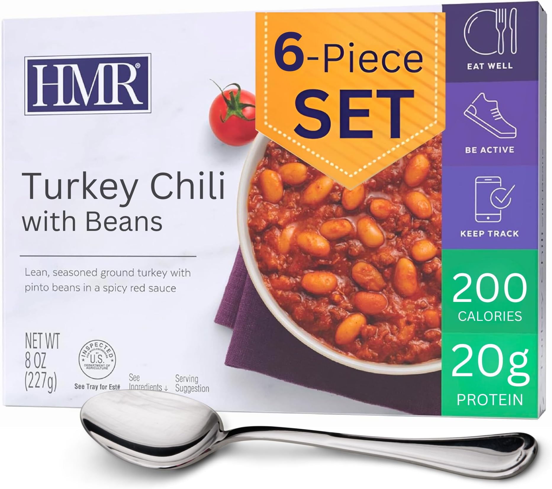 HMR Turkey Chili with Beans Entrée | Pre-packaged Lunch or Dinner to Support Weight Loss | Ready to Eat | 20g of Protein | Low Calorie Food | 8oz Serving per Meal | Pack of 6