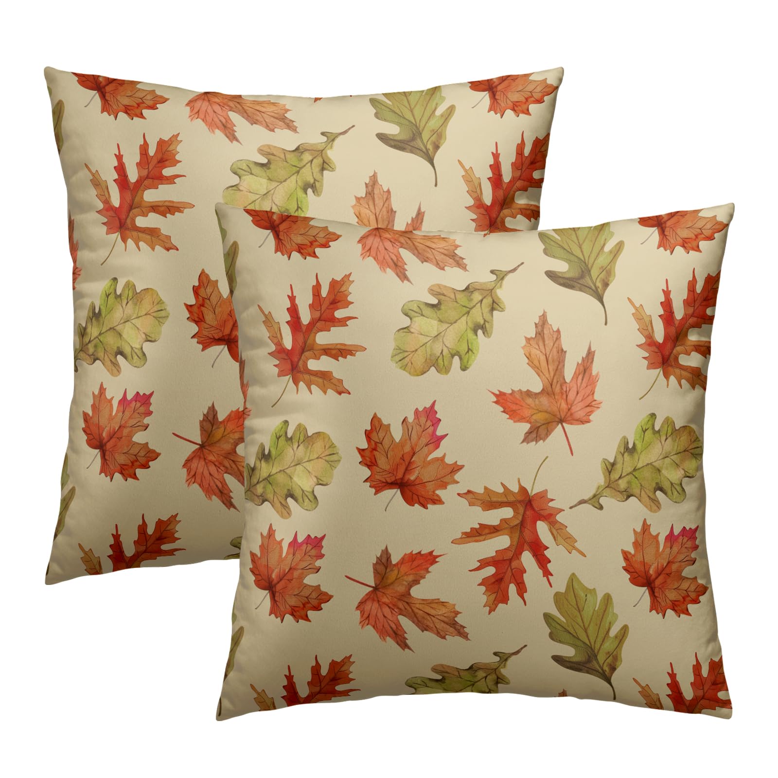 Kawani Fall Maple Leaves Throw Pillow Cover 18x18 Inch Pack of 2 Harvest Thanksgiving Cushion Pillow Case Square Fallen Leaves Pillowcase for Holiday Autumn Outdoor Party Bed Sofa Home Car Bedroom