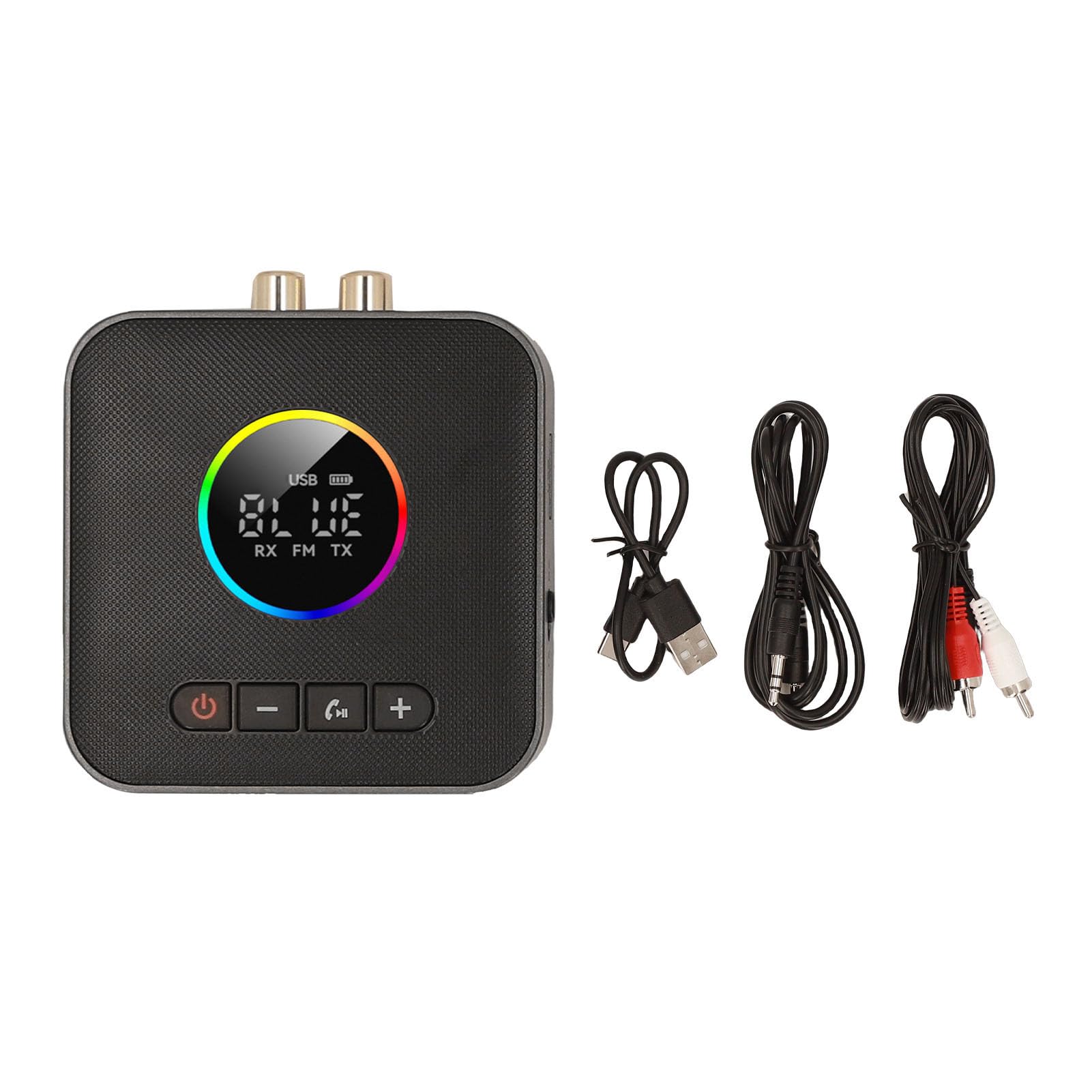 Ricevitore Trasmettitore Bluetooth 6.0 per TV, Adattatore Audio Wireless 3 in 1 con Trasmettitore FM, Display Digitale a LED, USB AUX da 3,5 Mm per Stereo Domestico, Luce RGB